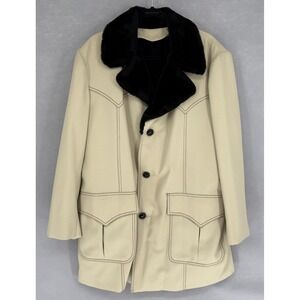 Vintage Cimarron Styles Jacket Mens 44R Beige Black Faux Fur Western‎ Coat